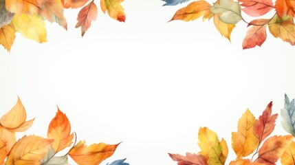 Fototapeta premium Autumn Leaves Watercolor Frame. Fall Background with Copy Space