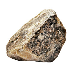 Fototapeta premium Close-up of a raw, unpolished rock with rough, textured surfaces and mixed mineral composition on a white background.