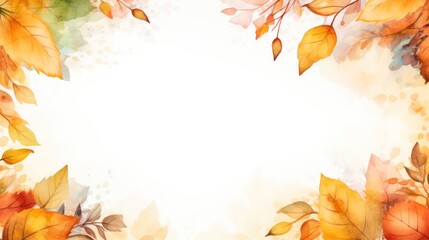 Autumn Leaves Watercolor Frame. Fall Background with Copy Space