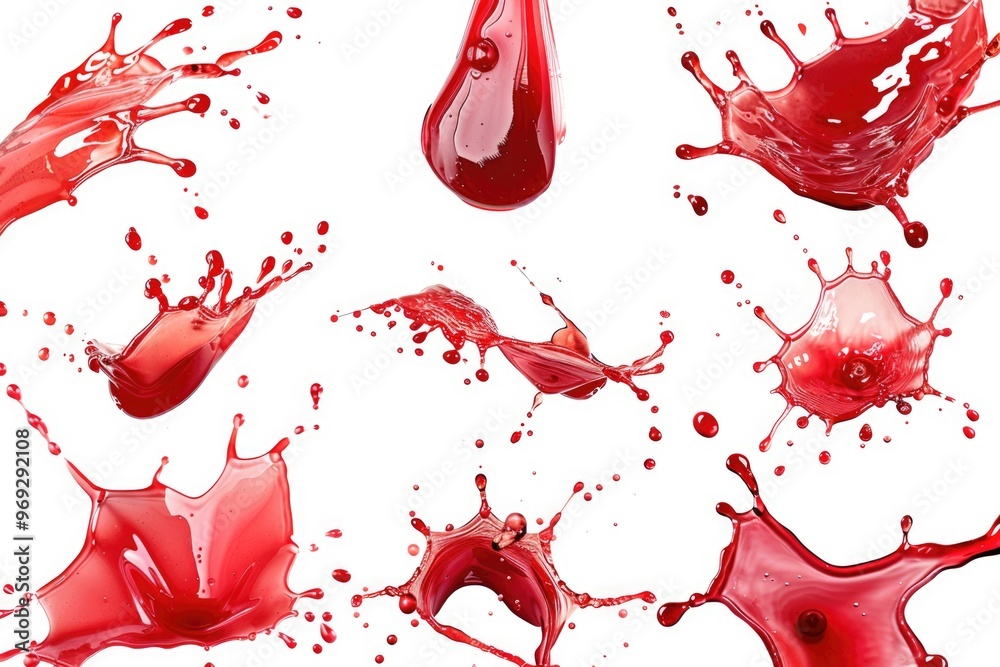 Poster a close-up shot of red liquid splashing on a white surface