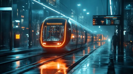 Fototapeta premium Smart transportation hubs with AI-enhanced user experience: Futuristic transportation terminals with automated check-ins and personalized services.