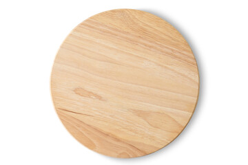 Top view of round wooden cutting board isolated on a white background with clipping path.