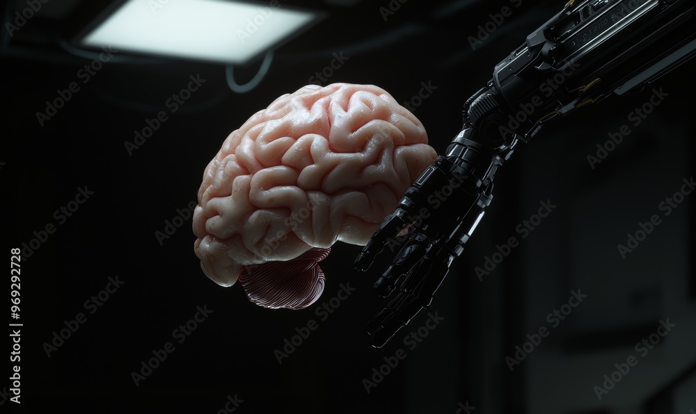 Poster Future conceptual design of cybernetic artificial robot brain, 3D rendering