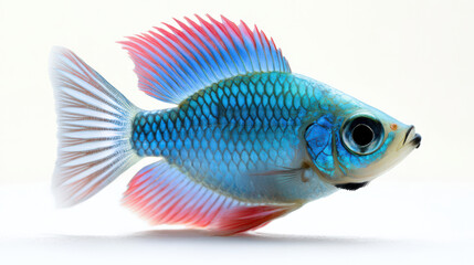 Fototapeta premium Blue and Red Small Fish with Fin Isolated on White