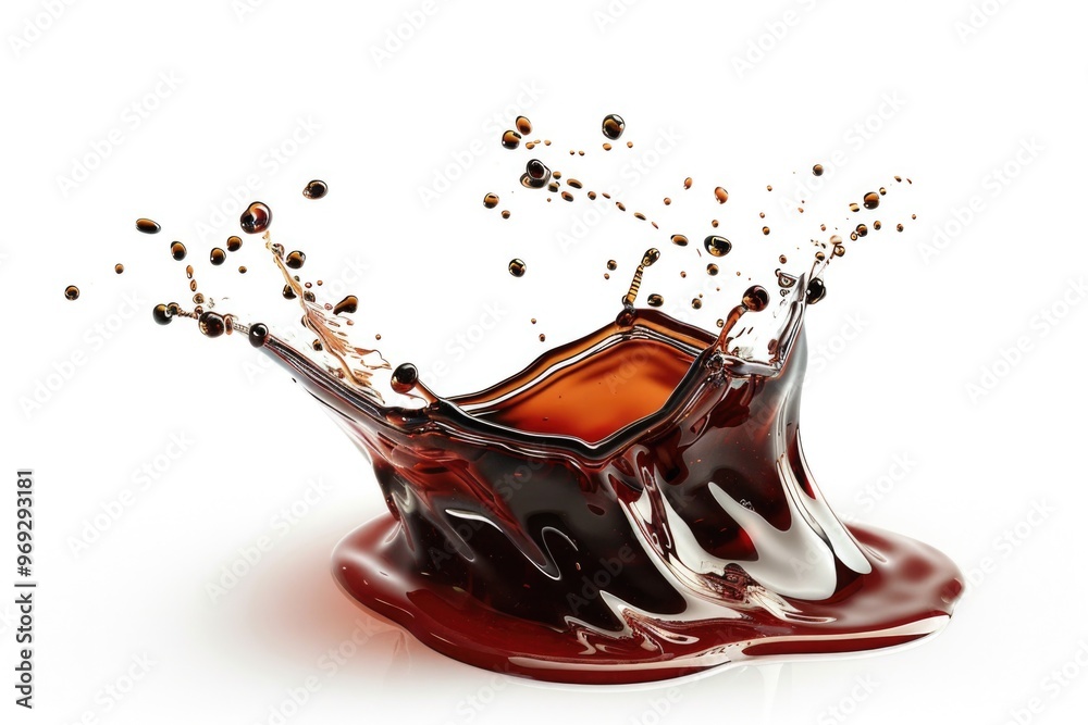 Poster A close-up image of a splash of liquid on a white surface, suitable for use in designs where you want to add a pop of color and texture