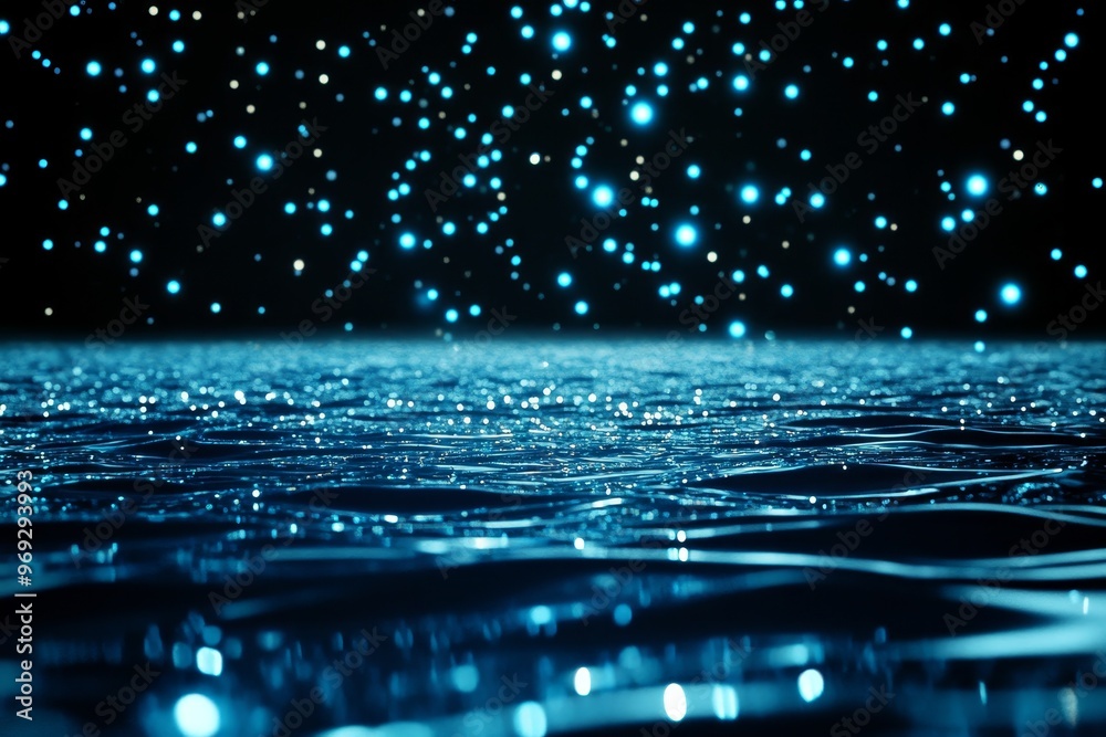 Aufkleber blue glitter particles flow with shallow depth of field underwater. holiday magic shimmering underwa