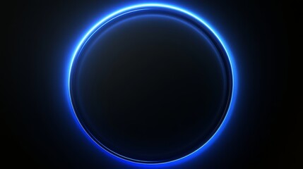 Obraz premium Template for text: Blue neon glowing glare circle with rays. Frame isolated on black.
