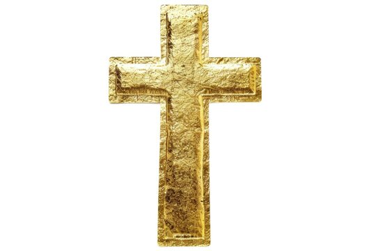 A simple gold cross against a clean white background