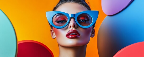 Fototapeta premium Model with bold makeup and oversized sunglasses