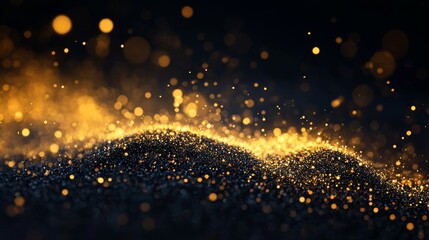 A glowing orange or red light glitter background effect. Fire sparkling magic star dust sparks illuminated in the night sky.