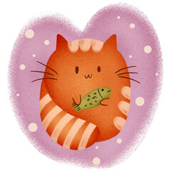 cute cat with fish vector illustration