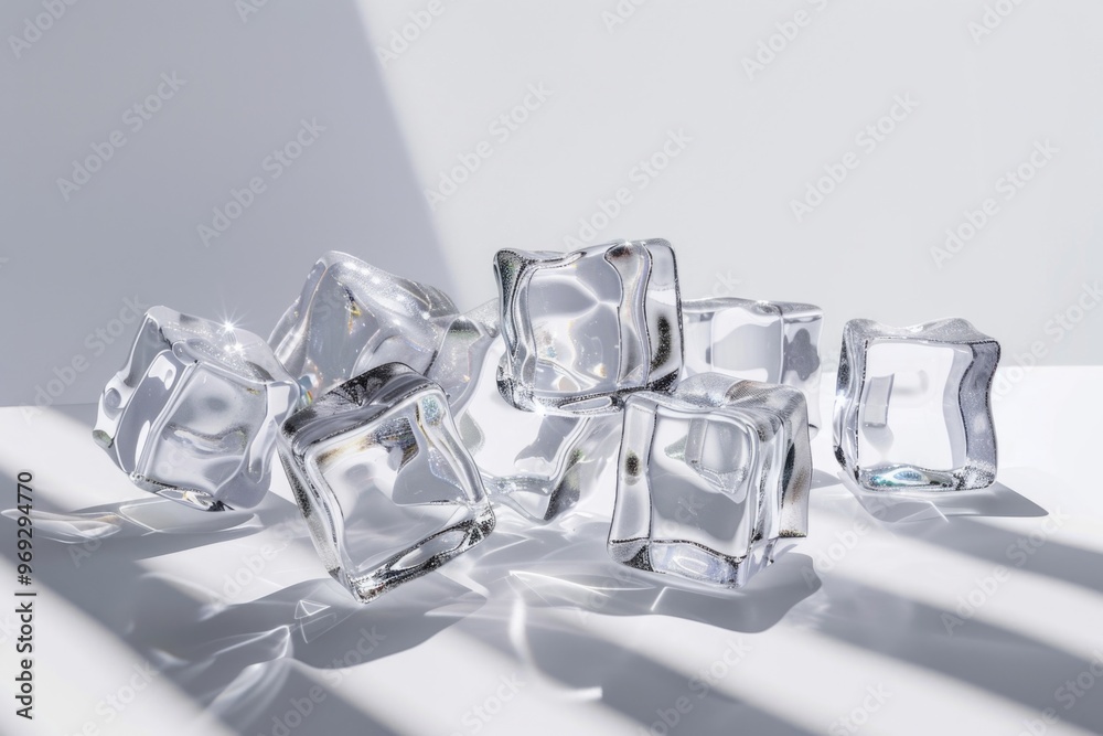 Poster A stack of ice cubes sits on a flat surface, ready for use