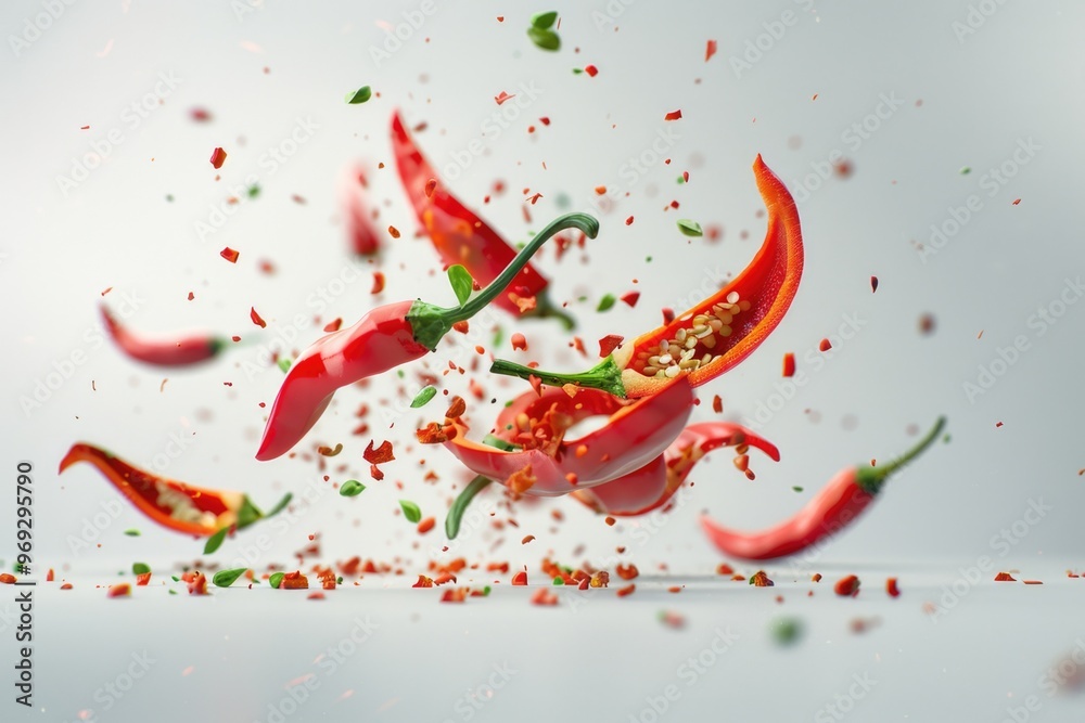 Canvas Prints A group of red peppers suspended in mid-air, adding a pop of color to any scene