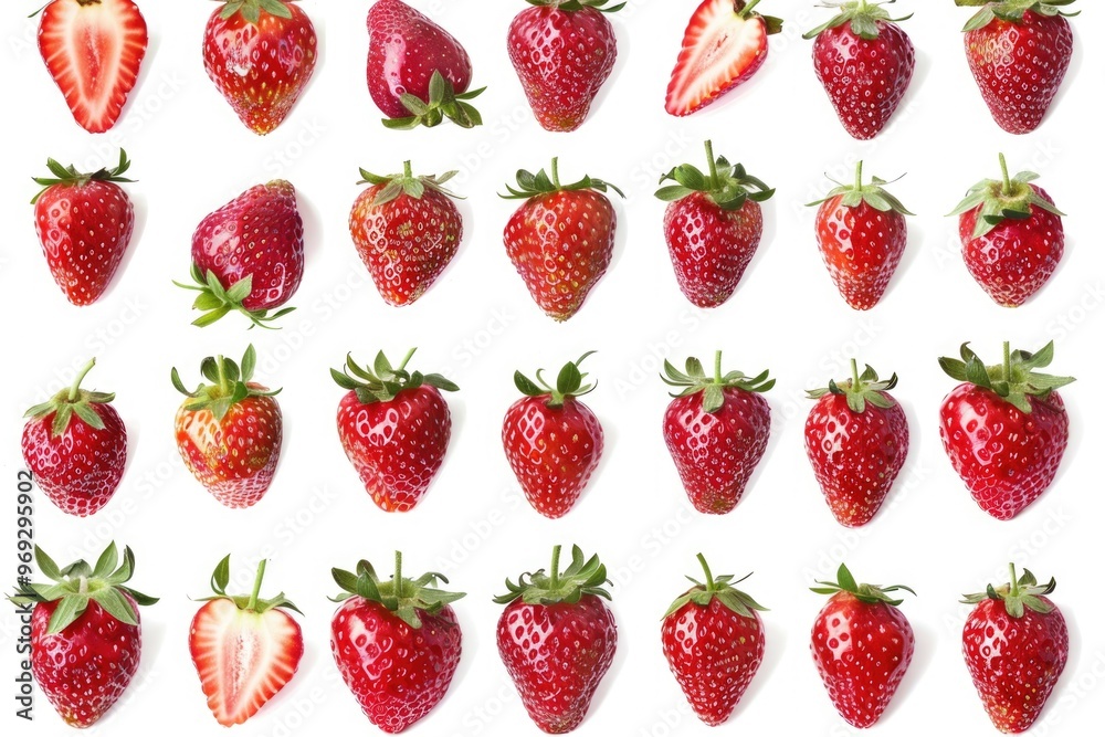 Poster a row of fresh strawberries arranged neatly