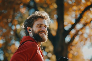 A person with facial hair enjoying their favorite tunes