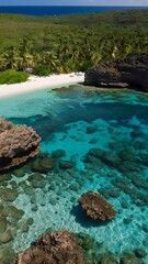 Aerial View of a Pristine Caribbean Coastline with Crystal Clear Turquoise Waters, White Sandy Beach, and Lush Greenery – iPhone Wallpaper