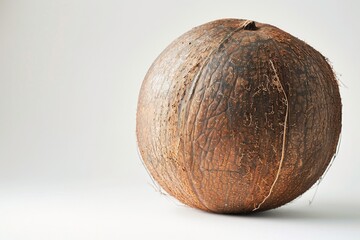 A close-up shot of a coconut on a white background
