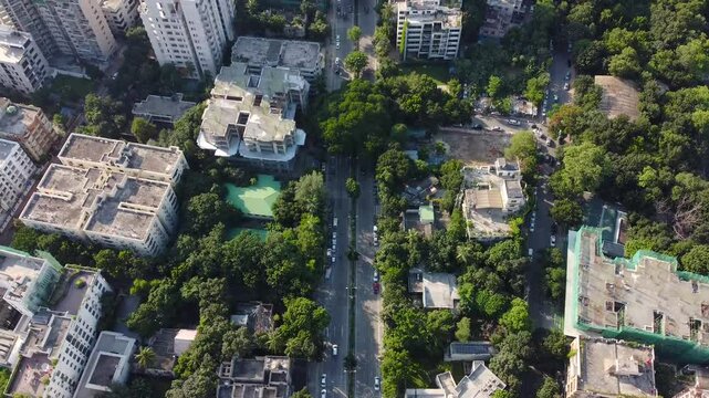 Aerial footage of the urban Banani district on a sunny day in Dhaka the capital city of Bangladesh