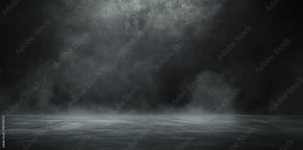 Poster dark and light symphony with mystic mist. fluid fantasy. abstract dance of fog and light on black ba