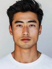 Fototapeta premium Image of young Asian man on white background with generative ai