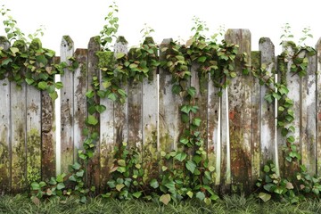 Naklejka premium A wooden fence covered in vines and foliage