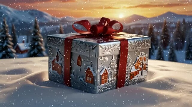 Christmas background animation with gift box. Christmas celebration time