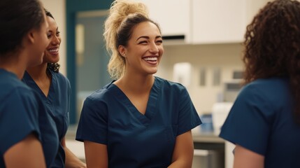 Obraz premium Cheerful Nurses Socializing in Hospital Break Room