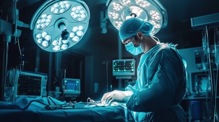 Skilled Surgeon Performing Precise Procedure in State-of-the-Art Operating Theater
