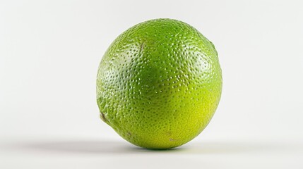 A close-up shot of a lime sitting on a white background, ideal for use in food or still life photography