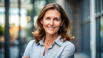 Fototapeta premium With a warm and radiant smile, she poses effortlessly, her relaxed demeanor and laid-back style a testament to
