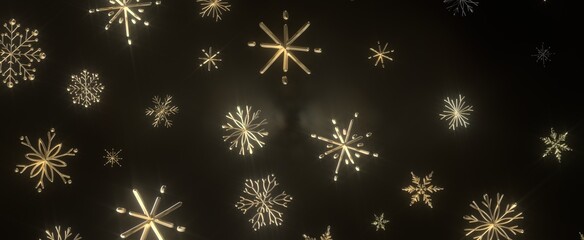 Golden snowflakes falling on a dark background