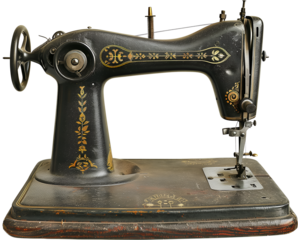 A vintage sewing machine with a gold and black design