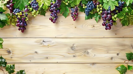 Fototapeta premium Background template with copy space of grape leaf and vine