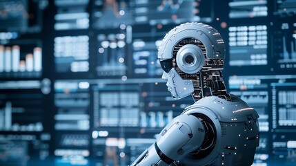 Fototapeta premium AI Analyzing Big Data for Business Analytics, Business Theme with Blue Background