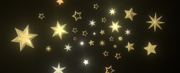A sprinkle of golden stars against a black background