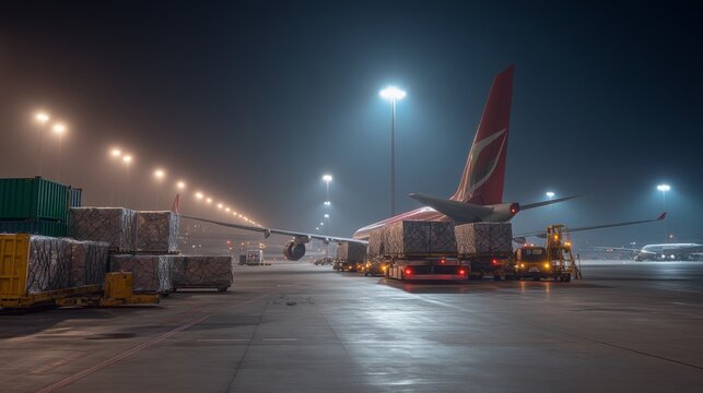 Cargo Plane Loading at Night.