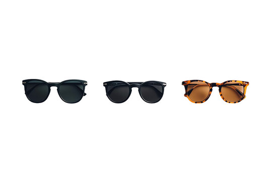 Trois paires de lunettes de soleil sur fond transparent PNG