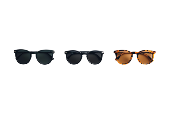 Trois paires de lunettes de soleil sur fond transparent PNG