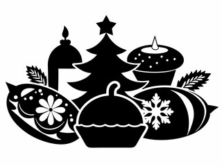 Christmas Food Black Silhouette,christmas food silhouette, black holiday feast 