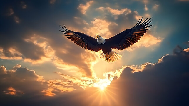 &nbsp;eagle flying in sunset sky