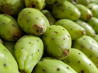 Green prickly pear displayed in the supermarket, prickly pear concept