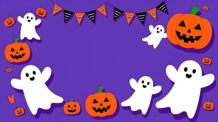 Halloween Ghost and Pumpkin Paper Cutout Decoration Purple Background