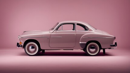 Classic Vintage Car Side View on Pink Background