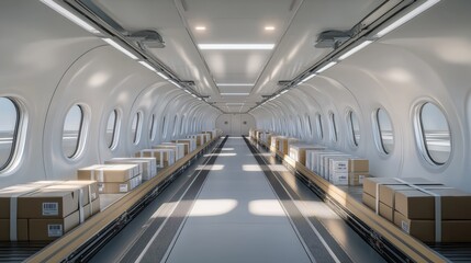 Cargo Plane Interior with Packages.