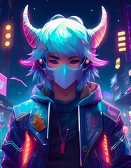 Fototapeta premium anime boy with with mask and horn wallpaper