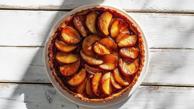 Golden Caramelized Apple Tarte Tatin on Rustic Wooden Table