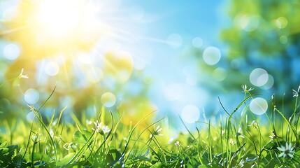 Obraz premium Fresh Spring Blue Sunny Sky Background with Blurred Warm Glow and Copy Space