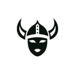 female viking with helmet hero people culture logo vector illustration template design