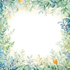 Leaves and flowers frame background with space for text, design. Invitation and greeting cards. Copy space. Botanical elegance. Aesthetic appearance. Cozy atmosphere
