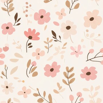 A charming floral pattern featuring delicate pink flowers and leaves, perfect for creating a soft, elegant atmosphere.